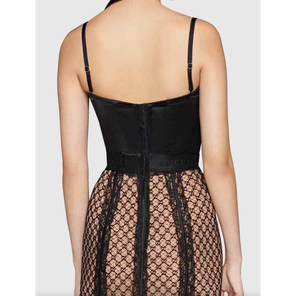Gucci GG Net Corset Black Nude Lace All Over Logo Bustier Lace Shirt Top Medium - Picture 11 of 16